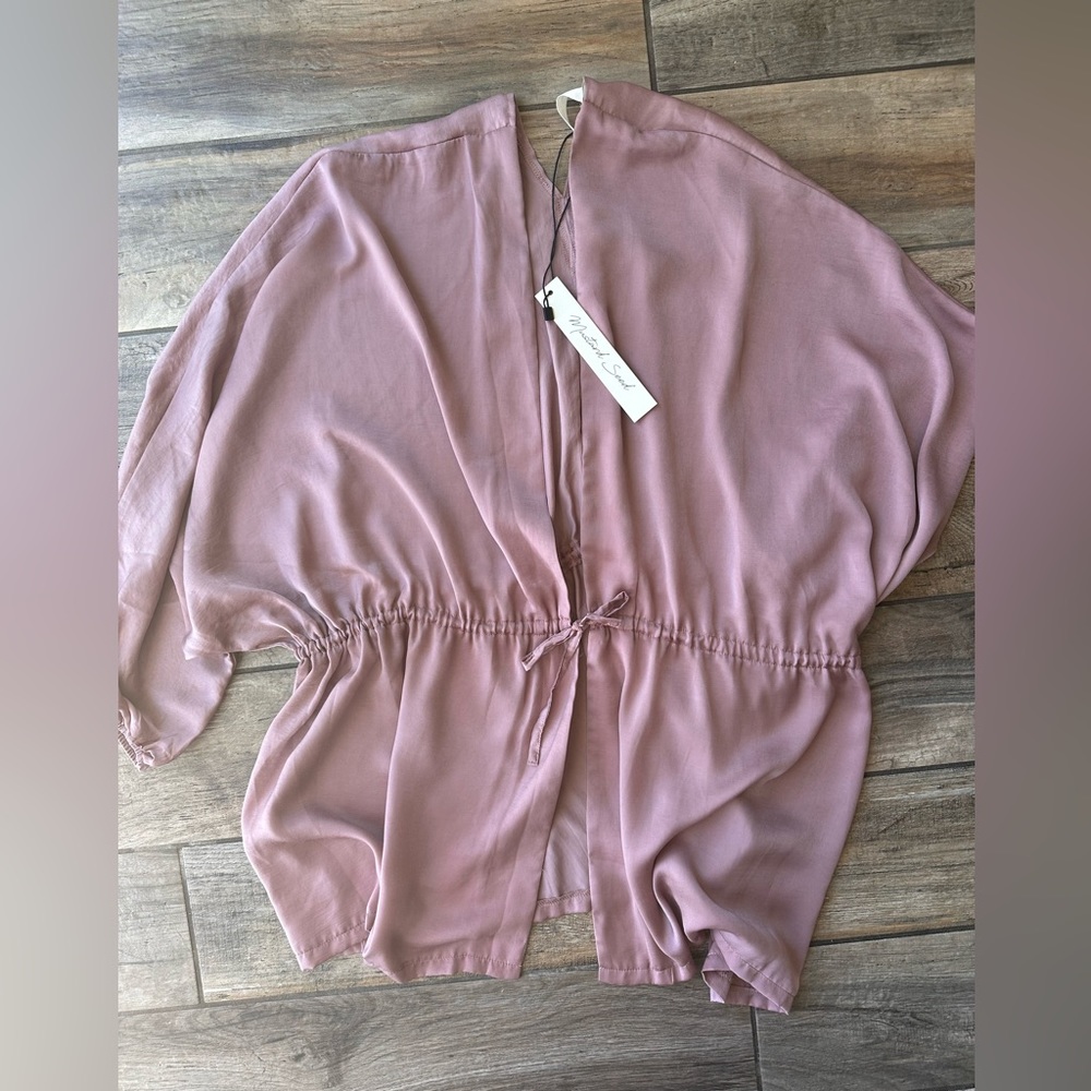 Boutique Mustard Seed Mauve Draped Cardigan with tie together front s. L